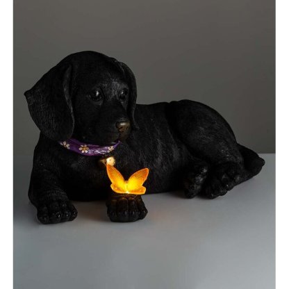 Labrador Retriever Puppy Statue with Solar Butterfly