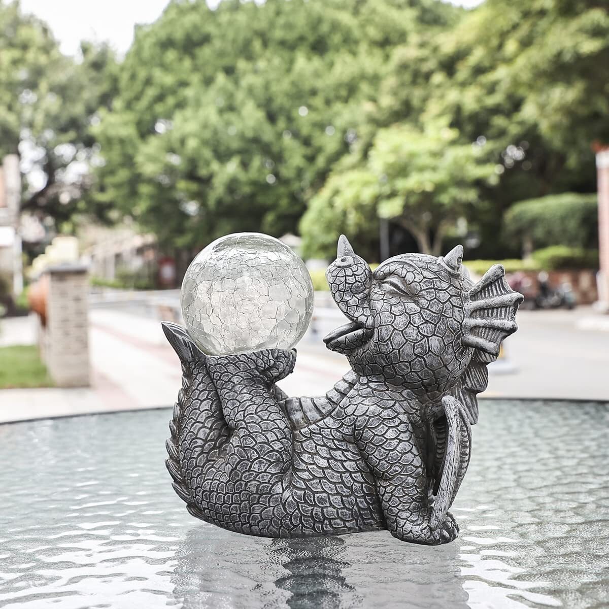 Garden Dragon Statues - Adorable Baby Resin Dragon Figurines, Holding Magic Orb with Solar LED Lights, Outdoor Spring Decorations for Patio Yard Lawn Porch, Ornament Gift