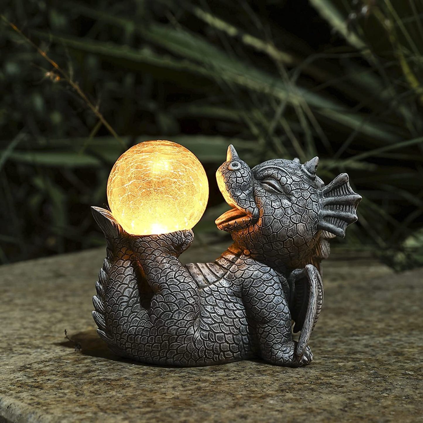 Garden Dragon Statues - Adorable Baby Resin Dragon Figurines, Holding Magic Orb with Solar LED Lights, Outdoor Spring Decorations for Patio Yard Lawn Porch, Ornament Gift