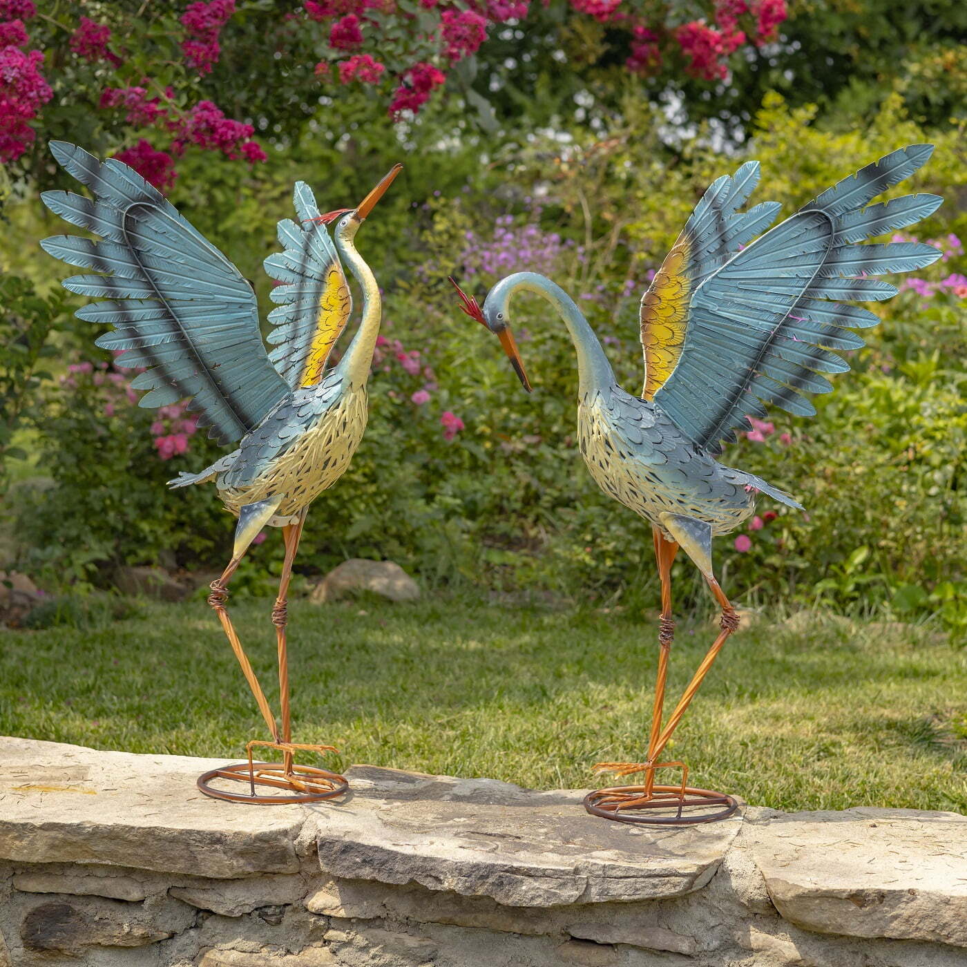 Set of 2 Large/Small Iron Dancing Cranes