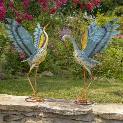 Set of 2 Large/Small Iron Dancing Cranes