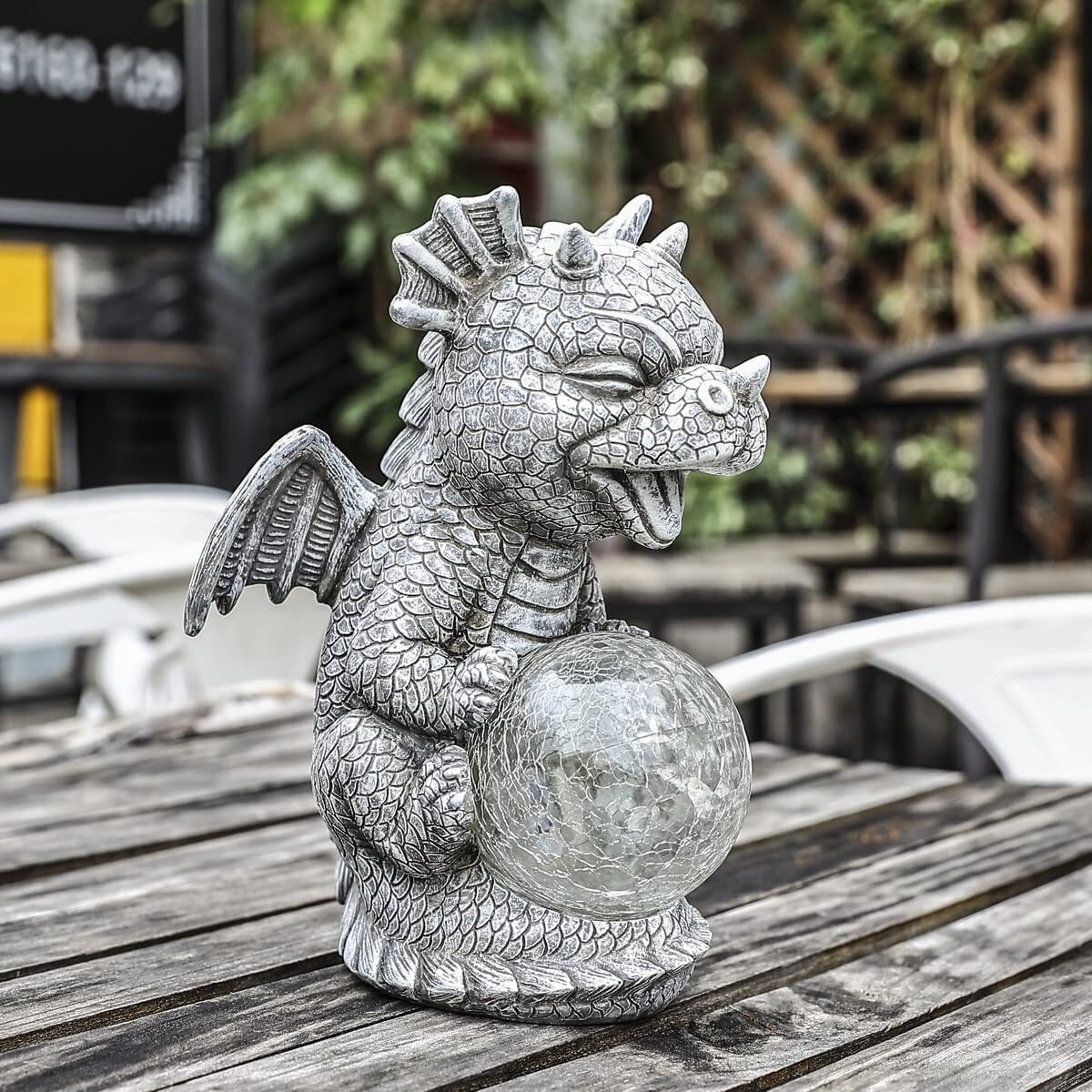 Garden Dragon Statues - Adorable Baby Resin Dragon Figurines, Holding Magic Orb with Solar LED Lights, Outdoor Spring Decorations for Patio Yard Lawn Porch, Ornament Gift