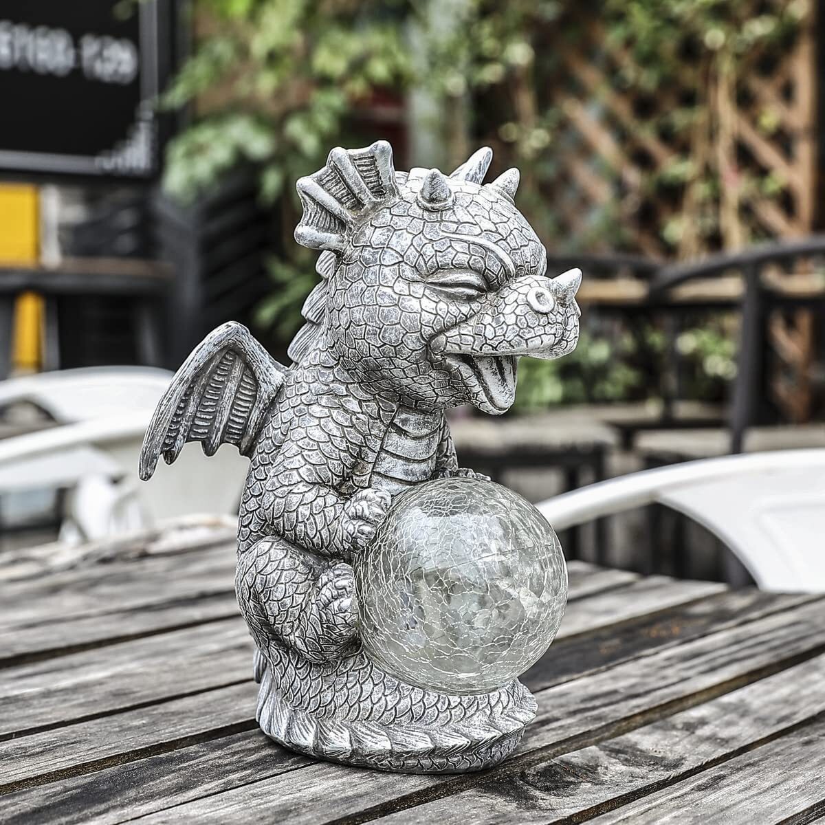 Garden Dragon Statues - Adorable Baby Resin Dragon Figurines, Holding Magic Orb with Solar LED Lights, Outdoor Spring Decorations for Patio Yard Lawn Porch, Ornament Gift