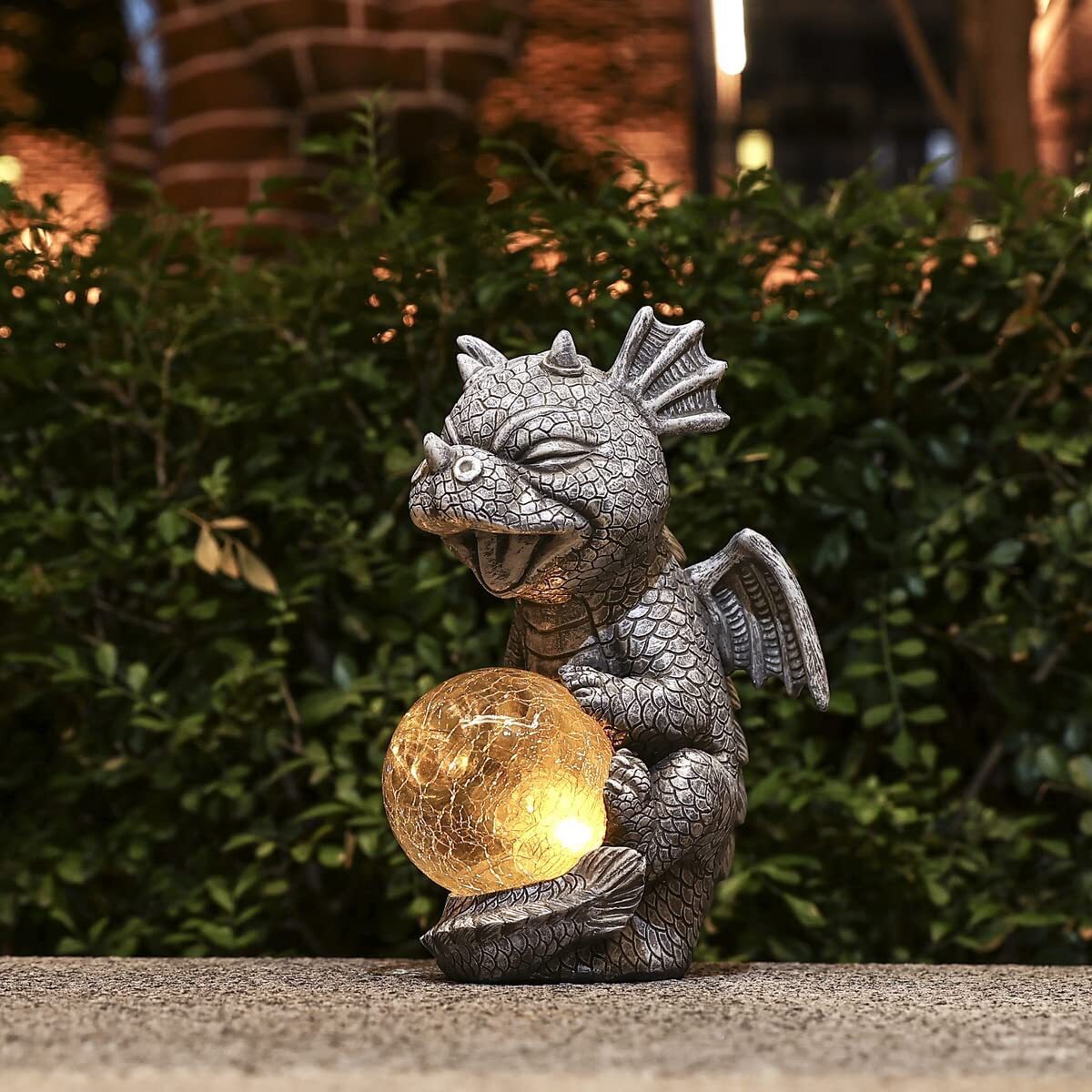 Garden Dragon Statues - Adorable Baby Resin Dragon Figurines, Holding Magic Orb with Solar LED Lights, Outdoor Spring Decorations for Patio Yard Lawn Porch, Ornament Gift