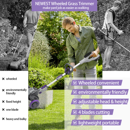NEWEST Wheeled Grass Trimmer-EcoGlide Wheeled Multi-Task Trimmer Pro