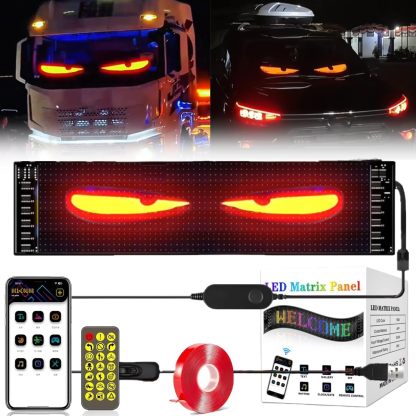 Colorful Eye Lamp Soft Screen for Car Windows, USB Scrolling LED Sign Flexible Matrix Panel, Large Programmable DIY Screen (52.3 * 7.5in)