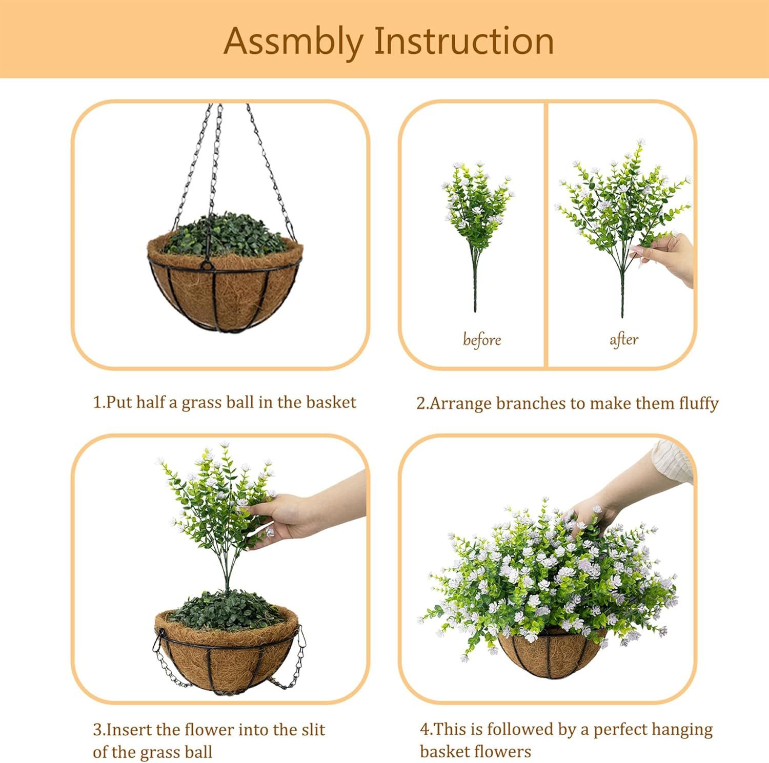 Artificial Hanging Flowers Basket for Outdoor, 16 Fake Flowers Look Real UV Resistant, Faux Hanging Plants for Porch, Balcony, Patio, Garden, Spring Summer Decor,White