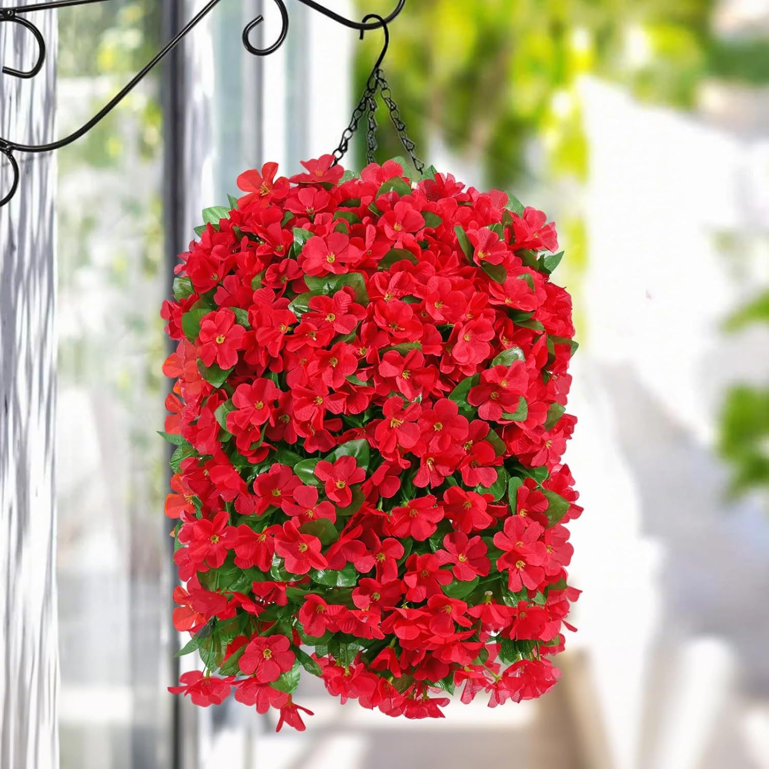 Artificial Hanging Flowers for Outdoors, Fake Hanging Plants with Baskets, Silk Faux Flowers UV Resistant for Planters Home Patio Porch Spring Summer Outside Decorations, Fuchsia