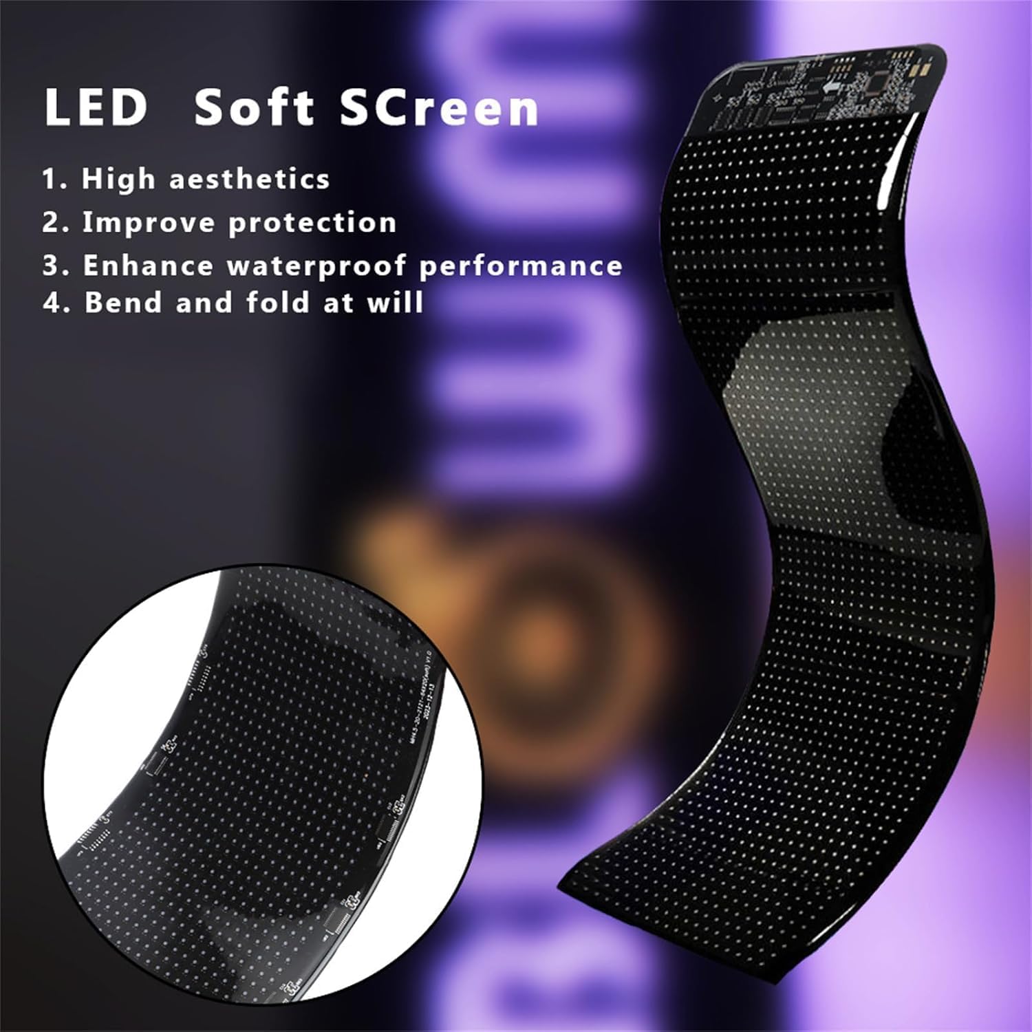 Colorful Eye Lamp Soft Screen for Car Windows, USB Scrolling LED Sign Flexible Matrix Panel, Large Programmable DIY Screen (52.3 * 7.5in)