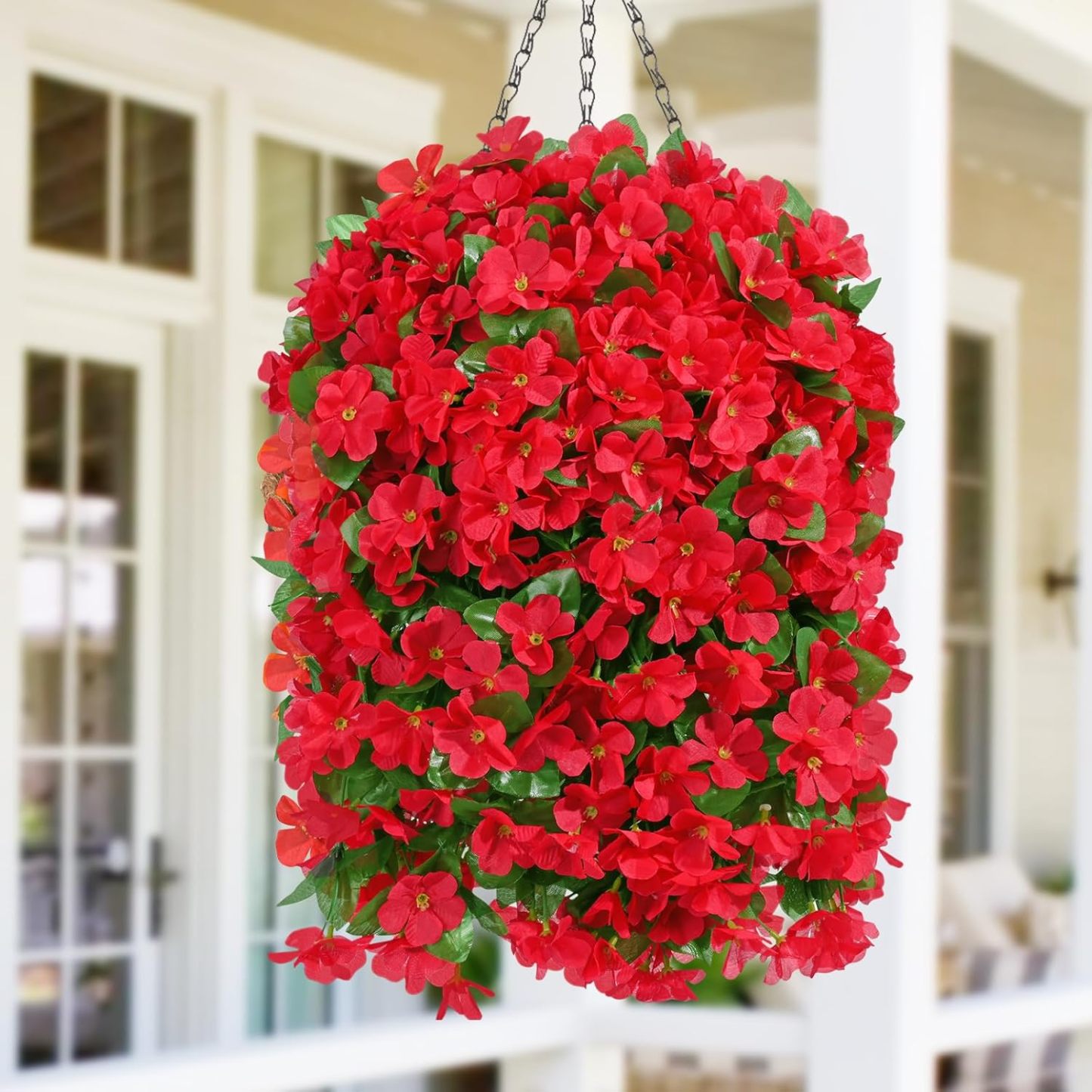 Artificial Hanging Flowers for Outdoors, Fake Hanging Plants with Baskets, Silk Faux Flowers UV Resistant for Planters Home Patio Porch Spring Summer Outside Decorations, Fuchsia