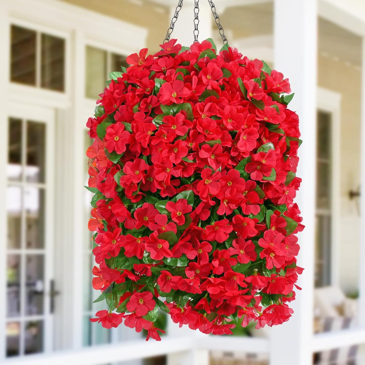 Artificial Hanging Flowers for Outdoors, Fake Hanging Plants with Baskets, Silk Faux Flowers UV Resistant for Planters Home Patio Porch Spring Summer Outside Decorations, Fuchsia