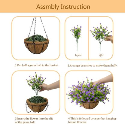 Artificial Hanging Flowers Basket for Outdoor, 16 Fake Flowers Look Real UV Resistant, Faux Hanging Plants for Porch, Balcony, Patio, Garden, Spring Summer Decor,White