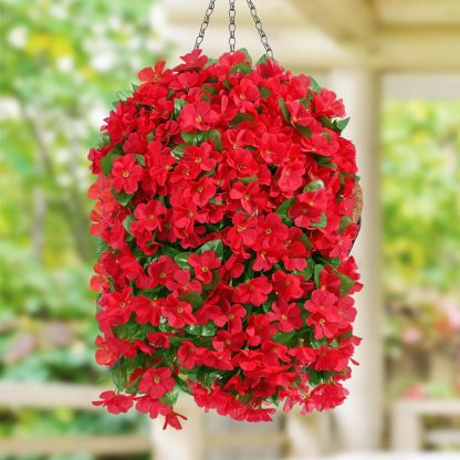Artificial Hanging Flowers for Outdoors, Fake Hanging Plants with Baskets, Silk Faux Flowers UV Resistant for Planters Home Patio Porch Spring Summer Outside Decorations, Fuchsia