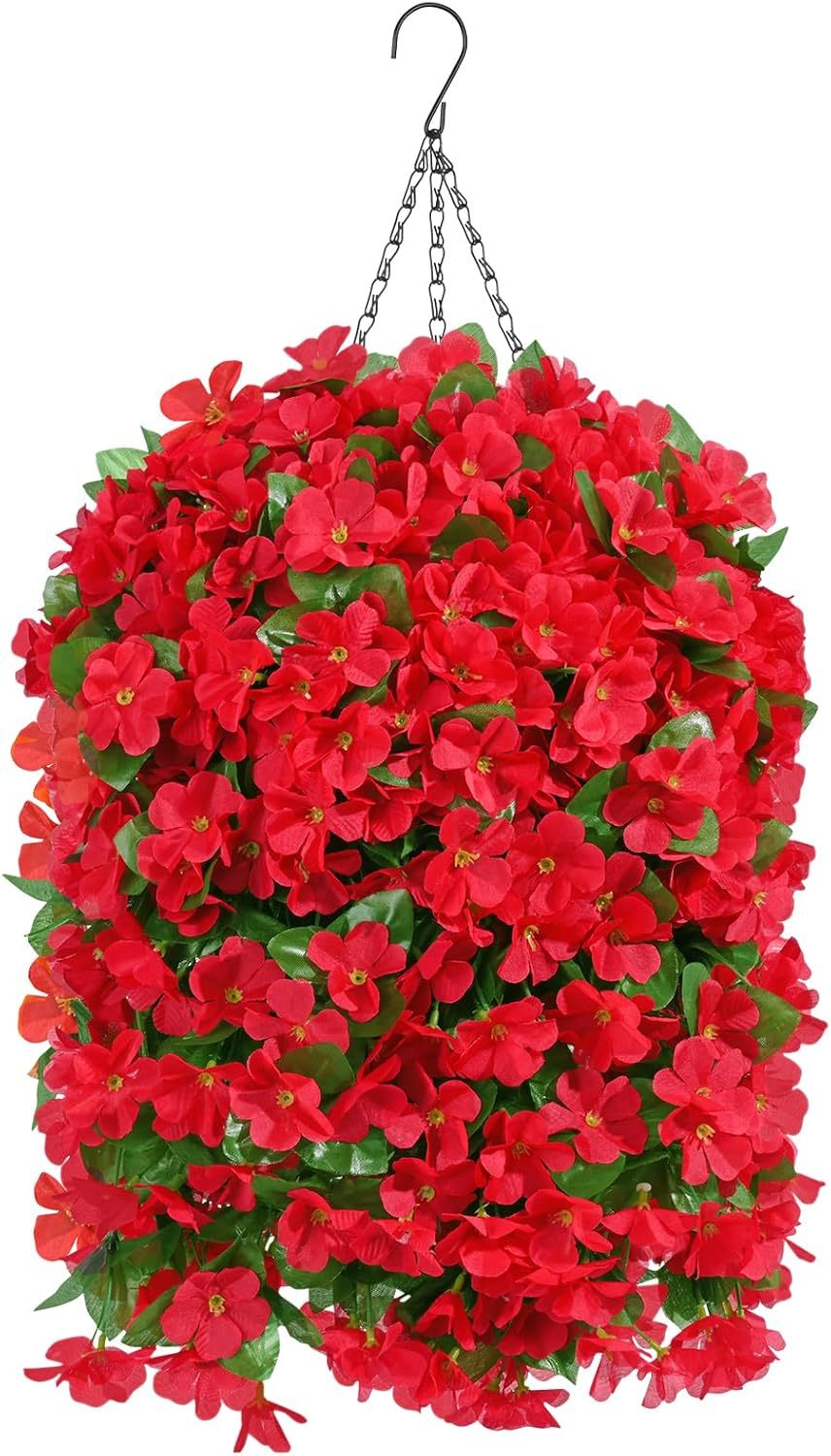 Waipfaru Artificial Hanging Flowers for Outdoors, Fake Hanging Plants 