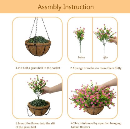 Artificial Hanging Flowers Basket for Outdoor, 16 Fake Flowers Look Real UV Resistant, Faux Hanging Plants for Porch, Balcony, Patio, Garden, Spring Summer Decor,White