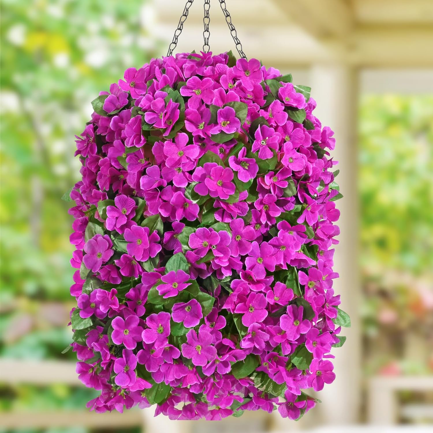 Artificial Hanging Flowers for Outdoors, Fake Hanging Plants with Baskets, Silk Faux Flowers UV Resistant for Planters Home Patio Porch Spring Summer Outside Decorations, Fuchsia