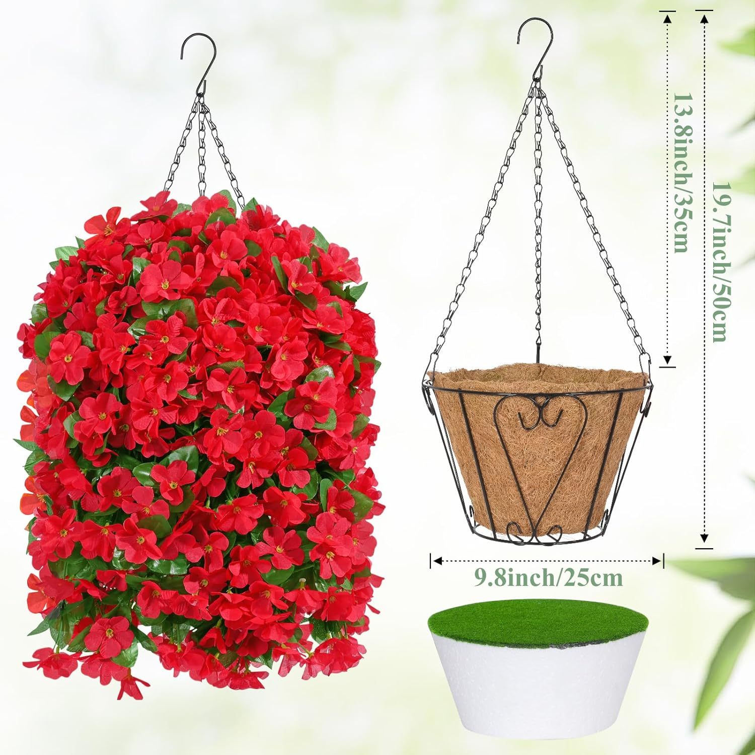 Artificial Hanging Flowers for Outdoors, Fake Hanging Plants with Baskets, Silk Faux Flowers UV Resistant for Planters Home Patio Porch Spring Summer Outside Decorations, Fuchsia