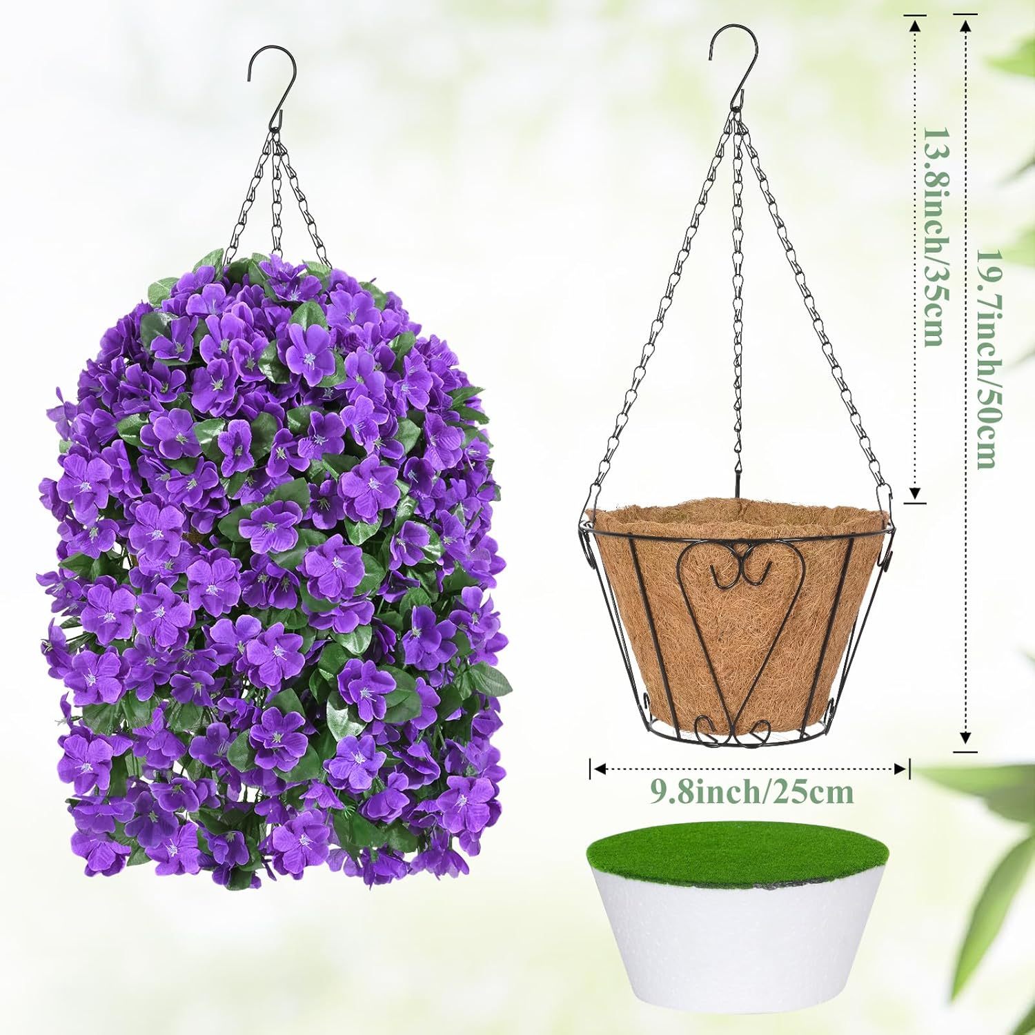 Artificial Hanging Flowers for Outdoors, Fake Hanging Plants with Baskets, Silk Faux Flowers UV Resistant for Planters Home Patio Porch Spring Summer Outside Decorations, Fuchsia