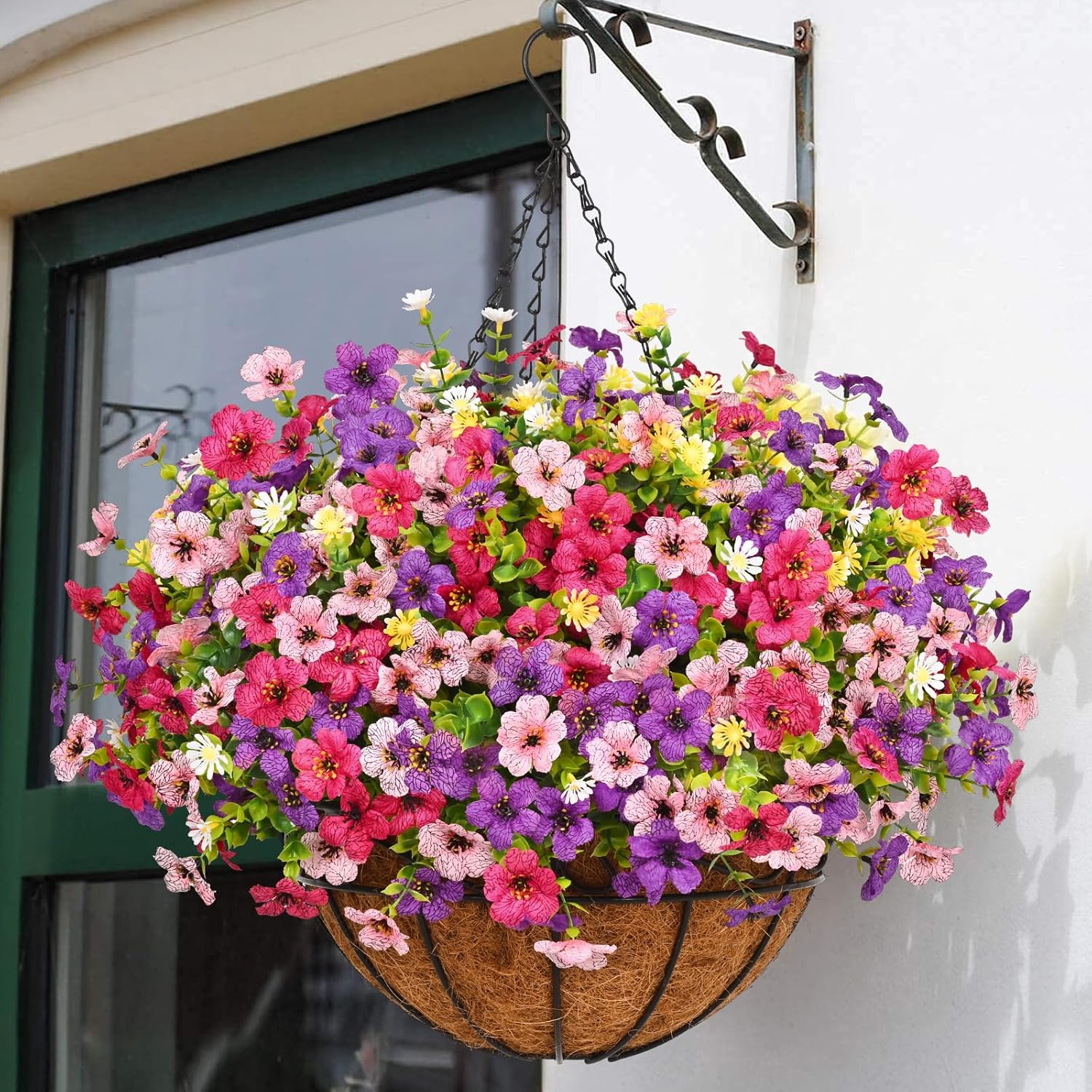 Artificial Hanging Flowers for Outdoors, Fake Hanging Plants with 12" Baskets, 12 Pcs UV Resistant Artificial Hanging Flowers for Decoration Outdoors Garden Patio Porch Yard Spring Summer Decor