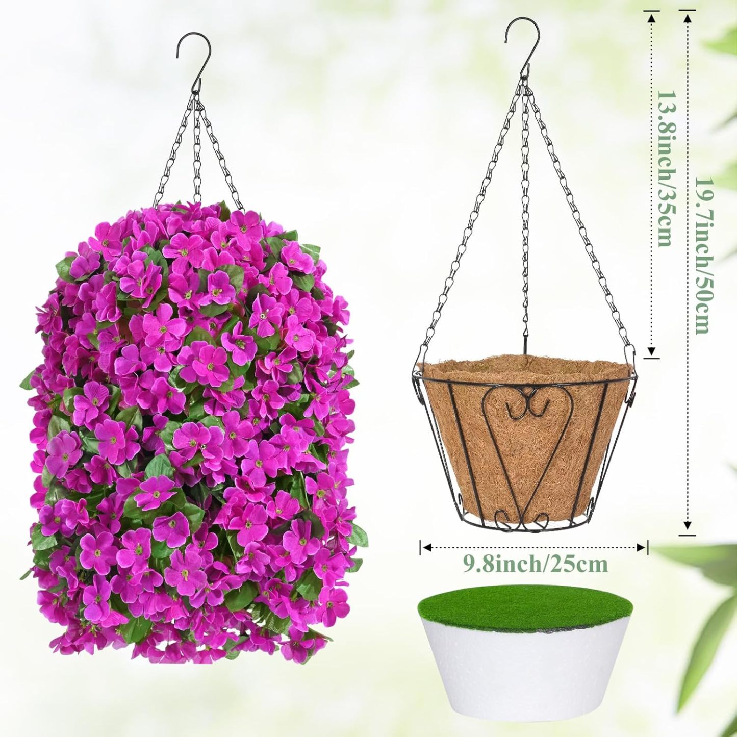 Artificial Hanging Flowers for Outdoors, Fake Hanging Plants with Baskets, Silk Faux Flowers UV Resistant for Planters Home Patio Porch Spring Summer Outside Decorations, Fuchsia