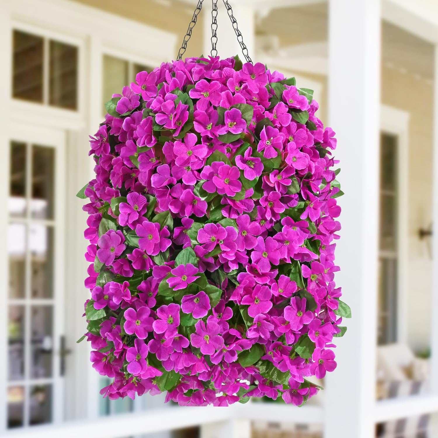 Artificial Hanging Flowers for Outdoors, Fake Hanging Plants with Baskets, Silk Faux Flowers UV Resistant for Planters Home Patio Porch Spring Summer Outside Decorations, Fuchsia