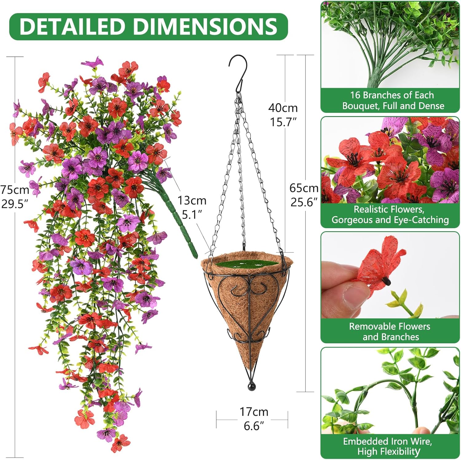 🎁Last Day Promotion 49% OFF——Artificial Fake Flowers Hanging Basket for Outdoor Spring Decor