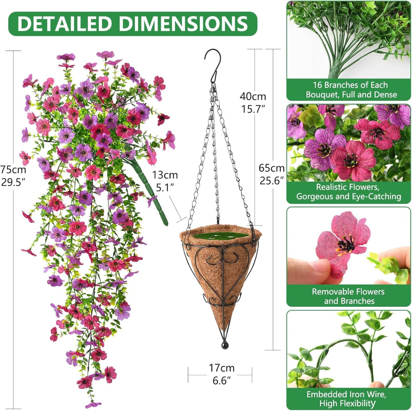 🎁Last Day Promotion 49% OFF——Artificial Fake Flowers Hanging Basket for Outdoor Spring Decor