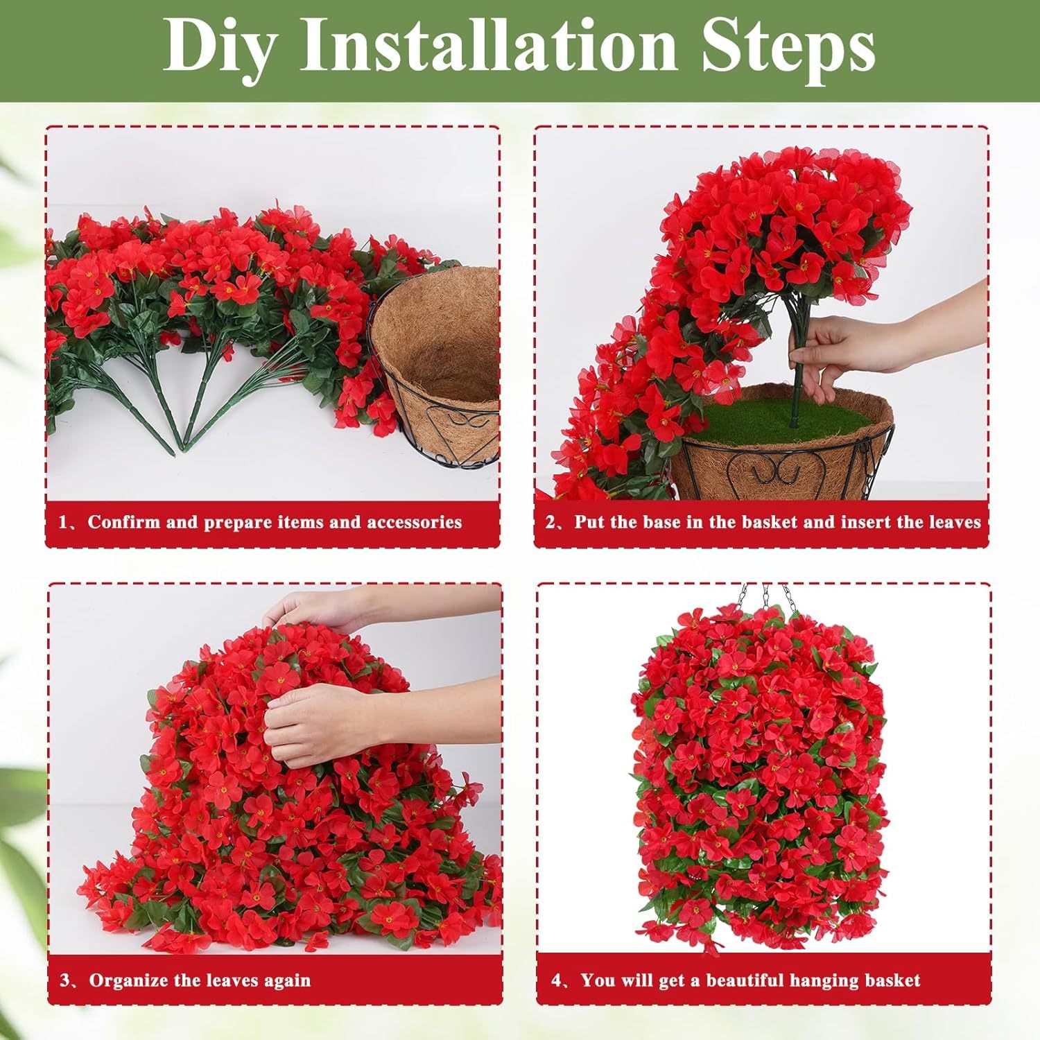 Artificial Hanging Flowers for Outdoors, Fake Hanging Plants with Baskets, Silk Faux Flowers UV Resistant for Planters Home Patio Porch Spring Summer Outside Decorations, Fuchsia