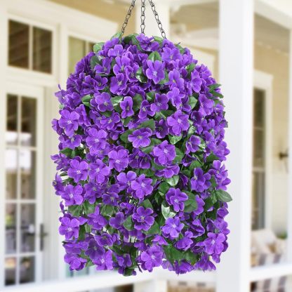 Artificial Hanging Flowers for Outdoors, Fake Hanging Plants with Baskets, Silk Faux Flowers UV Resistant for Planters Home Patio Porch Spring Summer Outside Decorations, Fuchsia