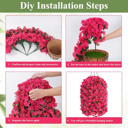 Artificial Hanging Flowers for Outdoors, Fake Hanging Plants with Baskets, Silk Faux Flowers UV Resistant for Planters Home Patio Porch Spring Summer Outside Decorations, Fuchsia