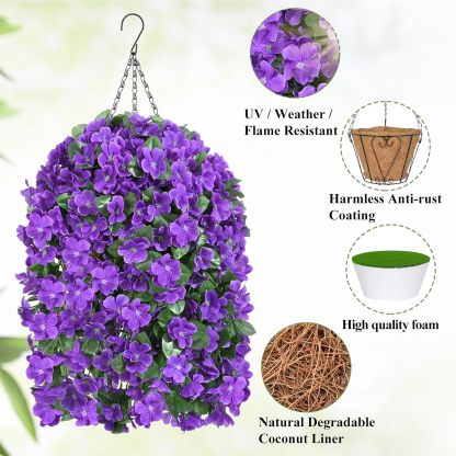 Artificial Hanging Flowers for Outdoors, Fake Hanging Plants with Baskets, Silk Faux Flowers UV Resistant for Planters Home Patio Porch Spring Summer Outside Decorations, Fuchsia