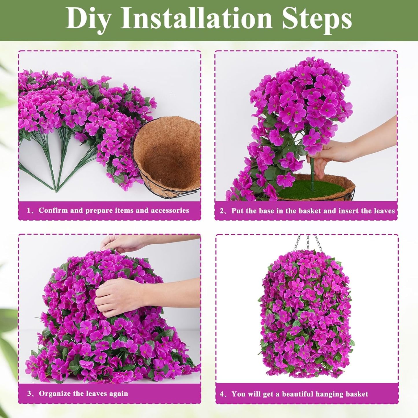 Artificial Hanging Flowers for Outdoors, Fake Hanging Plants with Baskets, Silk Faux Flowers UV Resistant for Planters Home Patio Porch Spring Summer Outside Decorations, Fuchsia