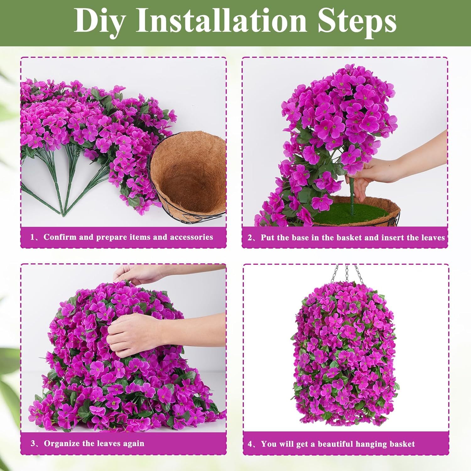 Artificial Hanging Flowers for Outdoors, Fake Hanging Plants with Baskets, Silk Faux Flowers UV Resistant for Planters Home Patio Porch Spring Summer Outside Decorations, Fuchsia