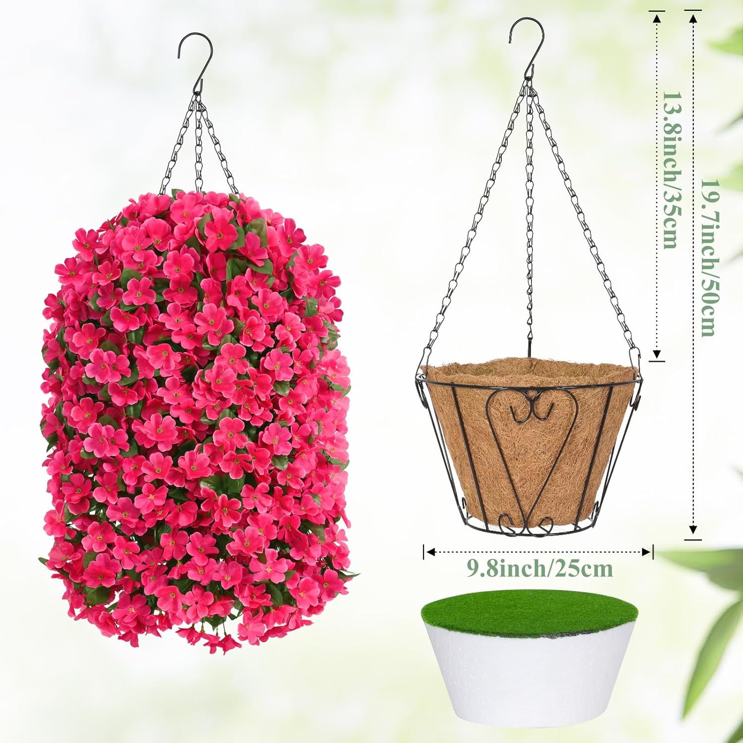 Artificial Hanging Flowers for Outdoors, Fake Hanging Plants with Baskets, Silk Faux Flowers UV Resistant for Planters Home Patio Porch Spring Summer Outside Decorations, Fuchsia