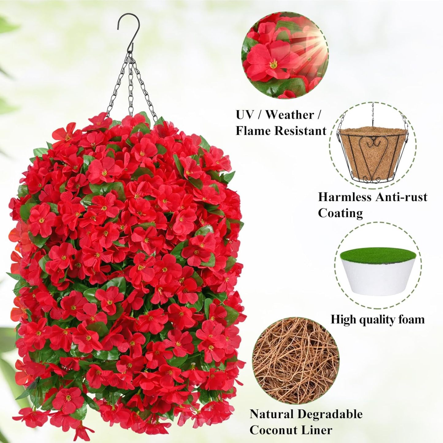 Artificial Hanging Flowers for Outdoors, Fake Hanging Plants with Baskets, Silk Faux Flowers UV Resistant for Planters Home Patio Porch Spring Summer Outside Decorations, Fuchsia