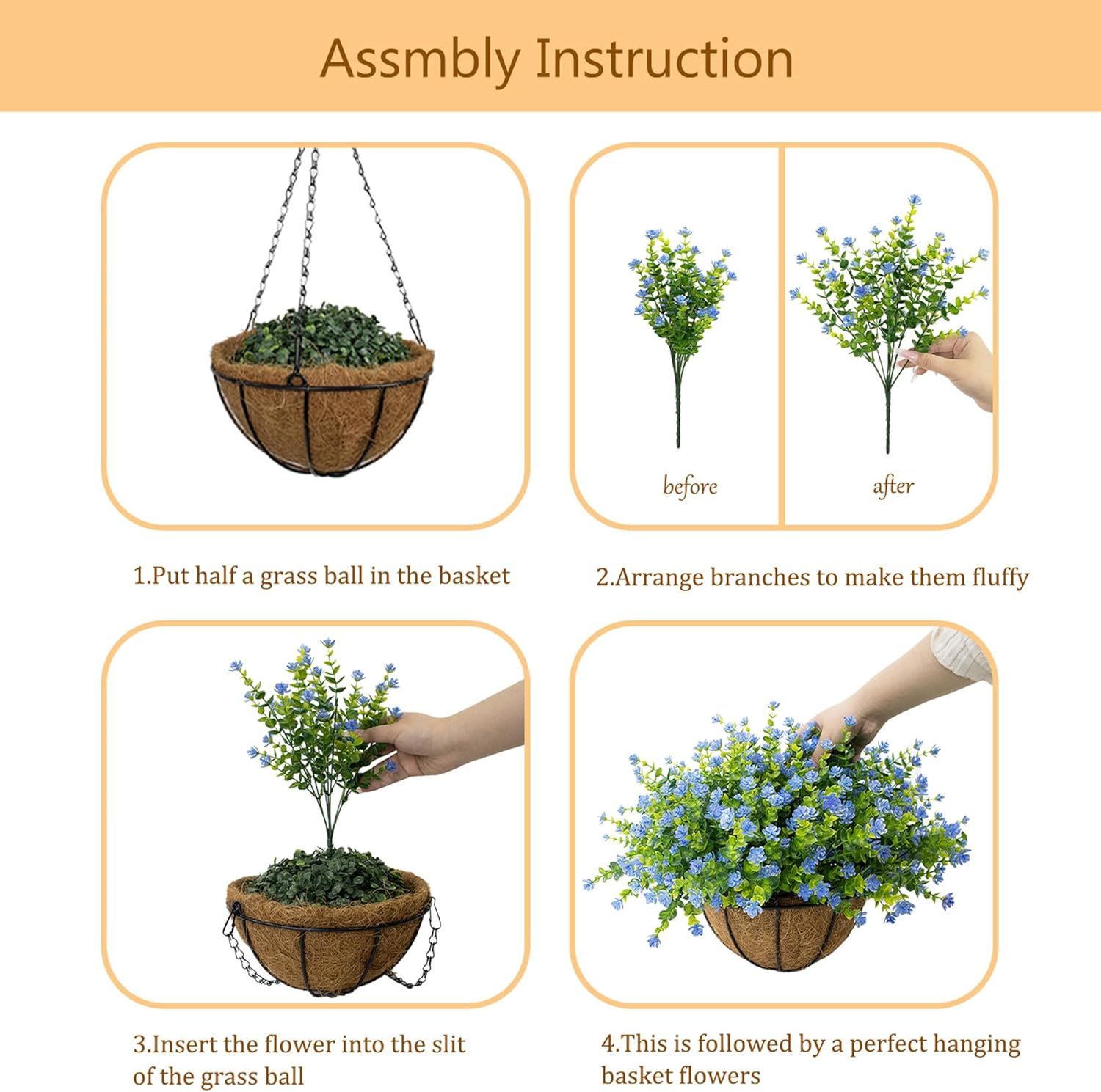 Artificial Hanging Flowers Basket for Outdoor, 16 Fake Flowers Look Real UV Resistant, Faux Hanging Plants for Porch, Balcony, Patio, Garden, Spring Summer Decor,White