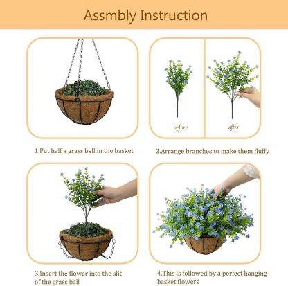 Artificial Hanging Flowers Basket for Outdoor, 16 Fake Flowers Look Real UV Resistant, Faux Hanging Plants for Porch, Balcony, Patio, Garden, Spring Summer Decor,White