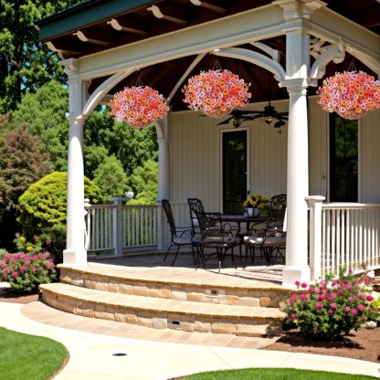 Artificial Silk Flowers Hanging Basket for Outdoor Indoor, Daisy with Eucalyptus Leaves Arrangement for Garden Yard Spring Summer Decor, Faux Green Plant in Metal Coconut Lining Pot(Red Purple)