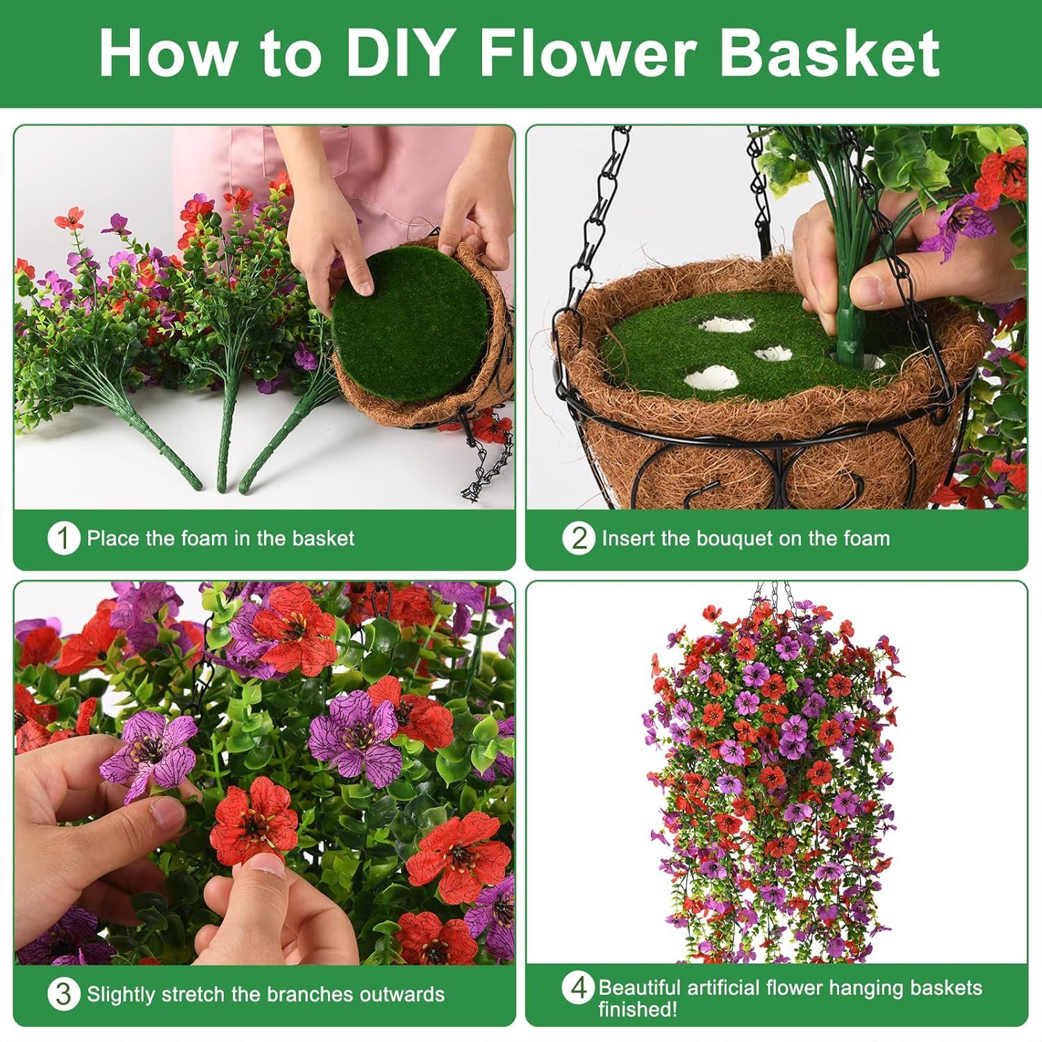 🎁Last Day Promotion 49% OFF——Artificial Fake Flowers Hanging Basket for Outdoor Spring Decor
