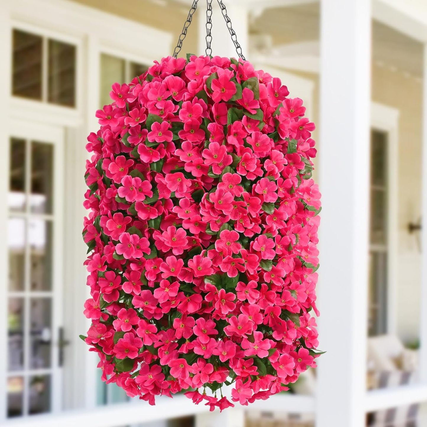 Artificial Hanging Flowers for Outdoors, Fake Hanging Plants with Baskets, Silk Faux Flowers UV Resistant for Planters Home Patio Porch Spring Summer Outside Decorations, Fuchsia