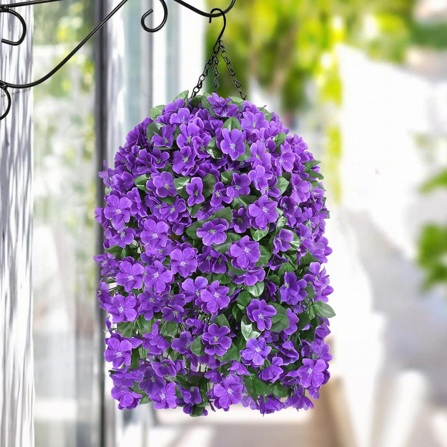 Artificial Hanging Flowers for Outdoors, Fake Hanging Plants with Baskets, Silk Faux Flowers UV Resistant for Planters Home Patio Porch Spring Summer Outside Decorations, Fuchsia