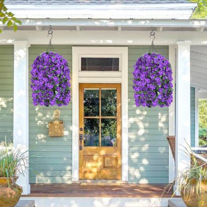 Artificial Hanging Flowers for Outdoors, Fake Hanging Plants with Baskets, Silk Faux Flowers UV Resistant for Planters Home Patio Porch Spring Summer Outside Decorations, Fuchsia