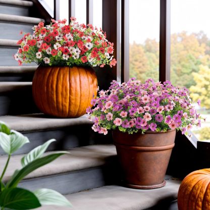 Artificial Silk Flowers Hanging Basket for Outdoor Indoor, Daisy with Eucalyptus Leaves Arrangement for Garden Yard Spring Summer Decor, Faux Green Plant in Metal Coconut Lining Pot(Red Purple)