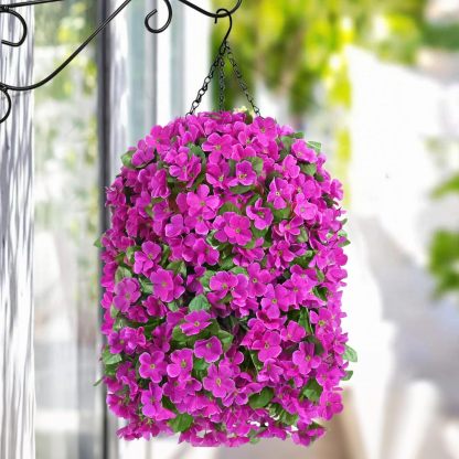 Artificial Hanging Flowers for Outdoors, Fake Hanging Plants with Baskets, Silk Faux Flowers UV Resistant for Planters Home Patio Porch Spring Summer Outside Decorations, Fuchsia
