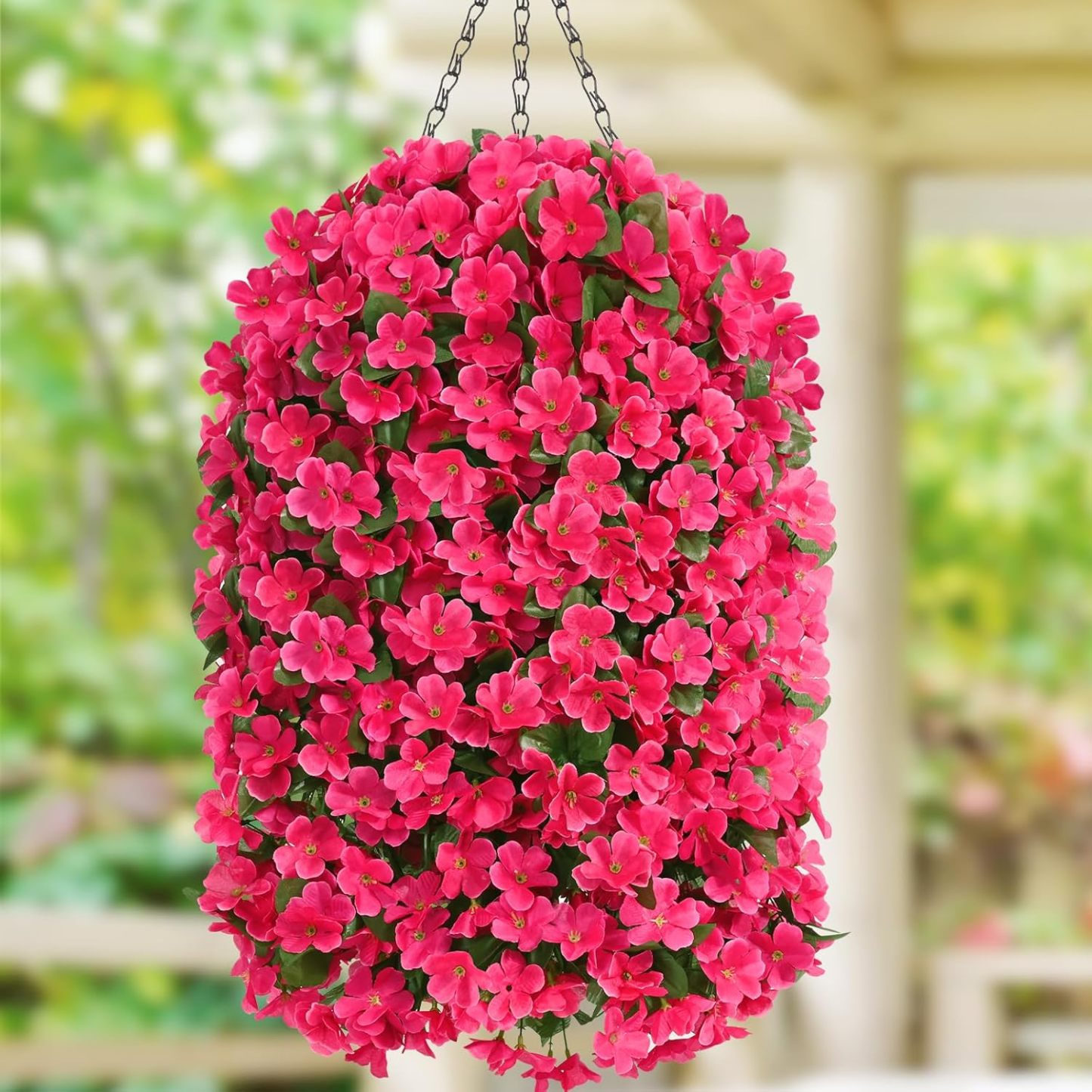 Artificial Hanging Flowers for Outdoors, Fake Hanging Plants with Baskets, Silk Faux Flowers UV Resistant for Planters Home Patio Porch Spring Summer Outside Decorations, Fuchsia