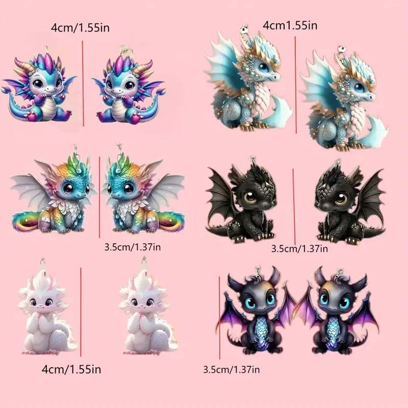Multicolor Dragon Baby Charm Earrings Set🦖