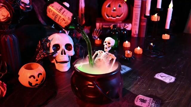 Cauldron Halloween Decor (With Magic Floating Potion Bottles & Diffuser)