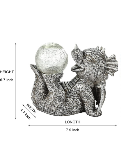 Garden Dragon Statues - Adorable Baby Resin Dragon Figurines, Holding Magic Orb with Solar LED Lights, Outdoor Spring Decorations for Patio Yard Lawn Porch, Ornament Gift