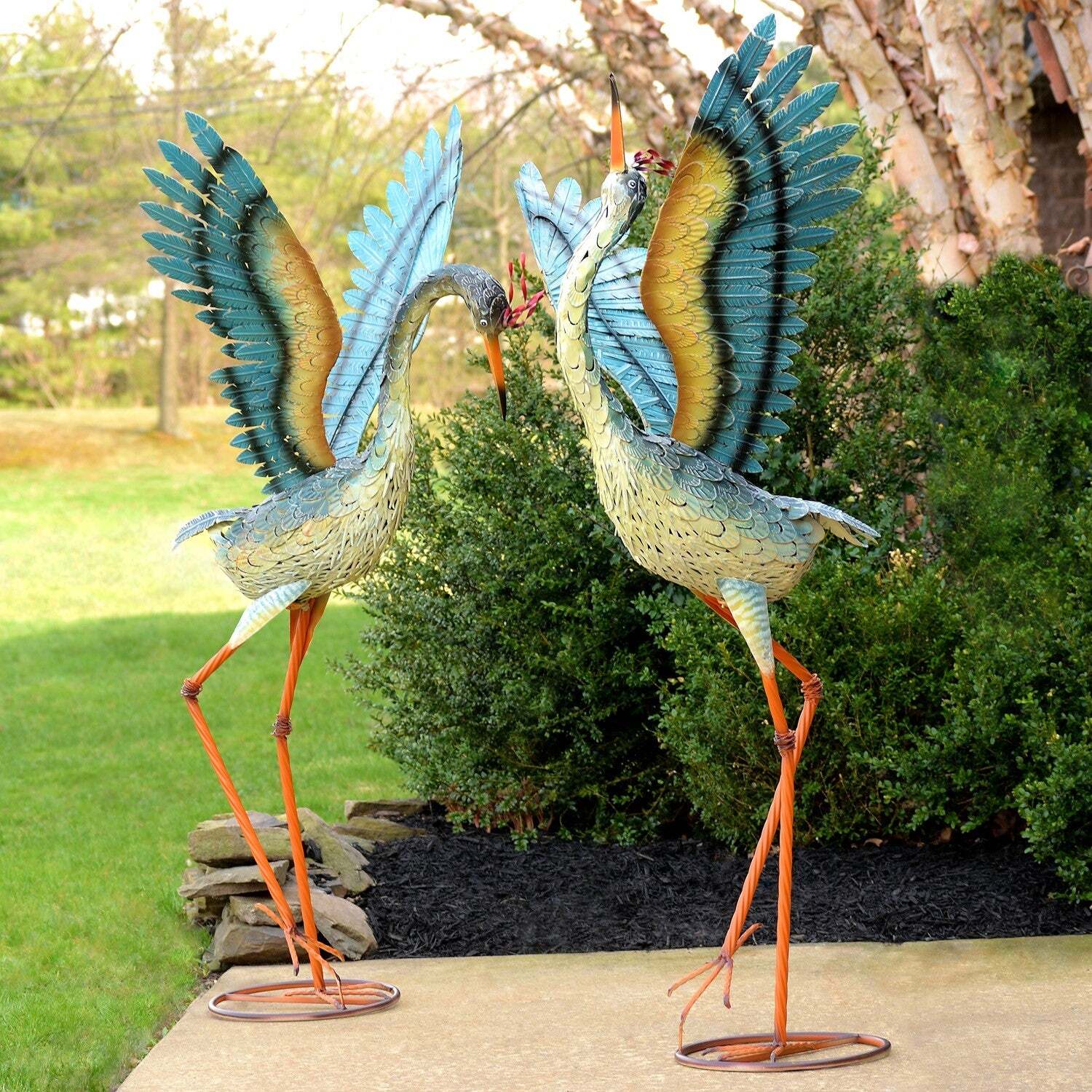 Set of 2 Large/Small Iron Dancing Cranes