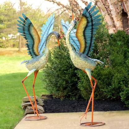 Set of 2 Large/Small Iron Dancing Cranes